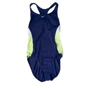 Nike women's size 10 blue green white athletic racerback one piece swimsuit